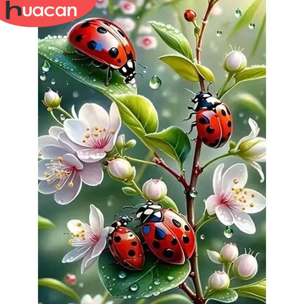 Embroidery Lady Bug - HUACAN hewan DIY lukisan berlian tanaman