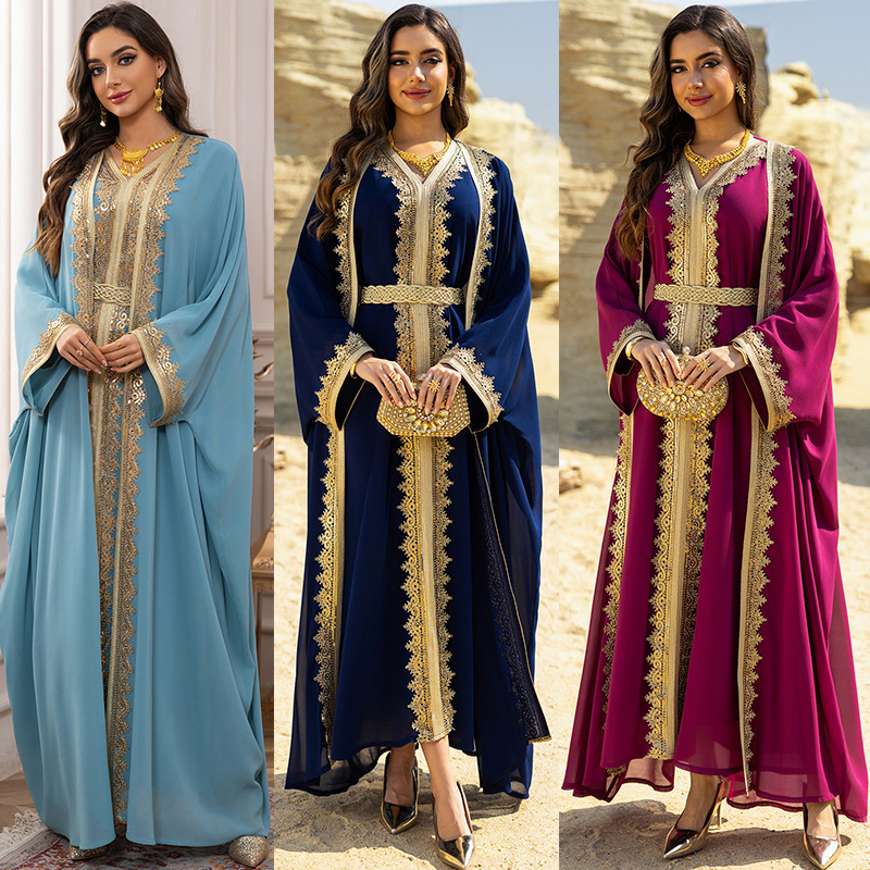 2PCS Muslim Wanita Gaun Dubai  - Embroidery Kebaya ulasan dan harga