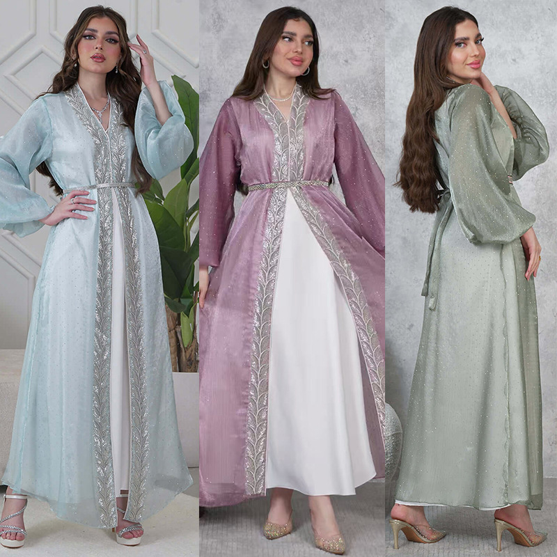 2PCS Muslim Wanita Gaun Dubai  - Embroidery Kebaya ulasan dan harga