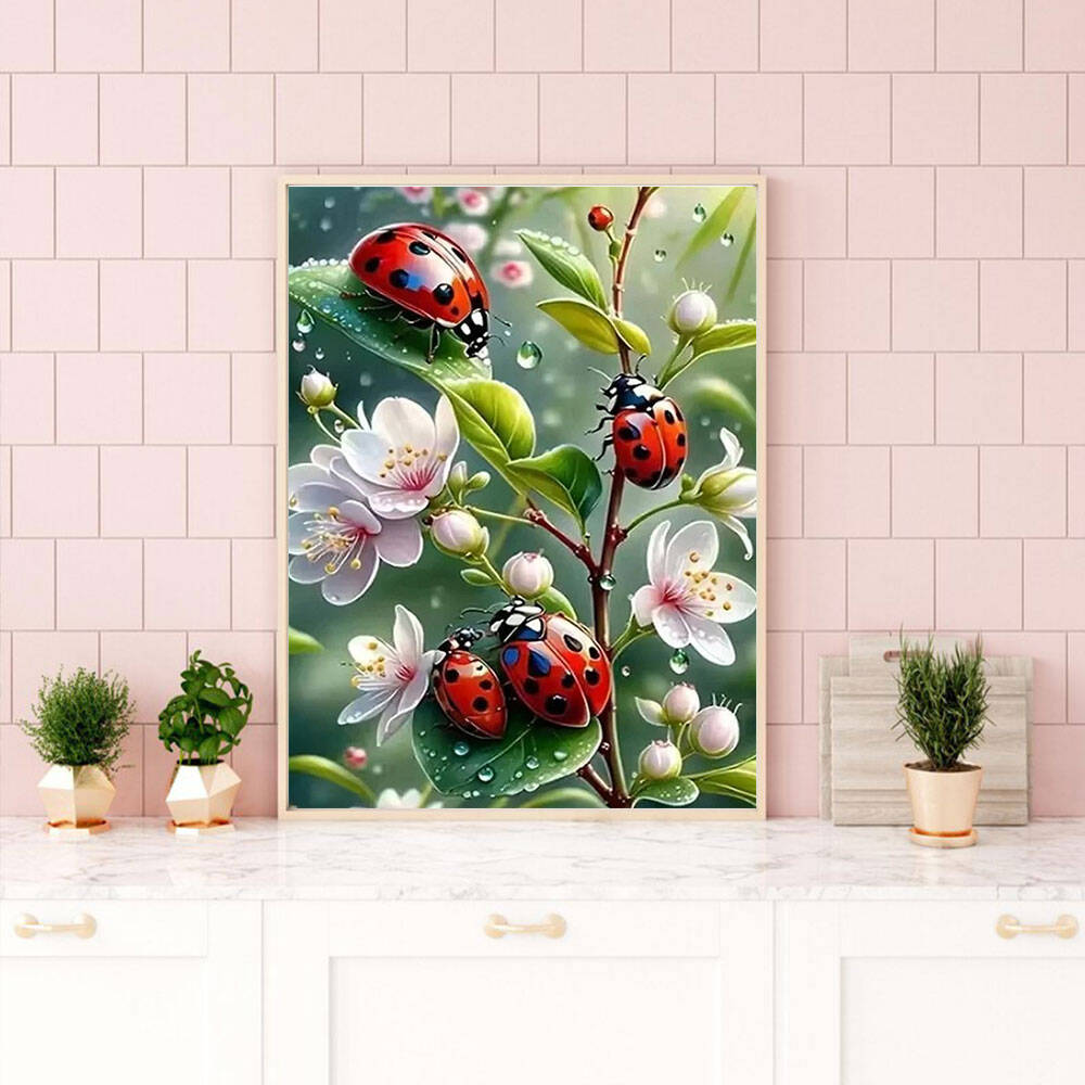 HUACAN hewan DIY lukisan berli - Embroidery Lady Bug ulasan dan harga