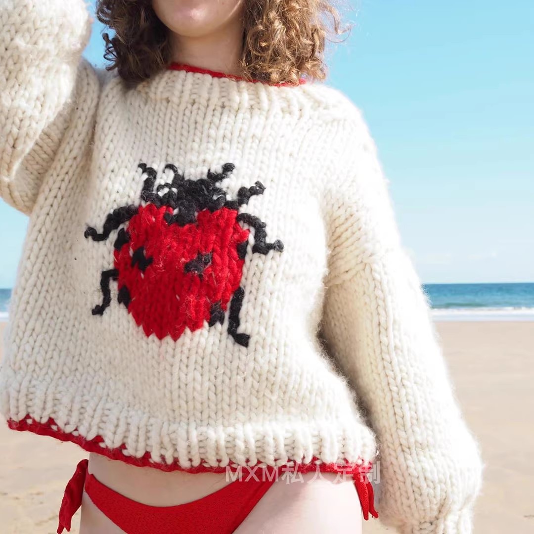 Sweater Rajutan Tangan Wol Mur - Embroidery Lady Bug ulasan dan harga