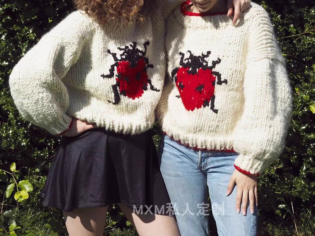 Sweater Rajutan Tangan Wol Mur - Embroidery Lady Bug ulasan dan harga